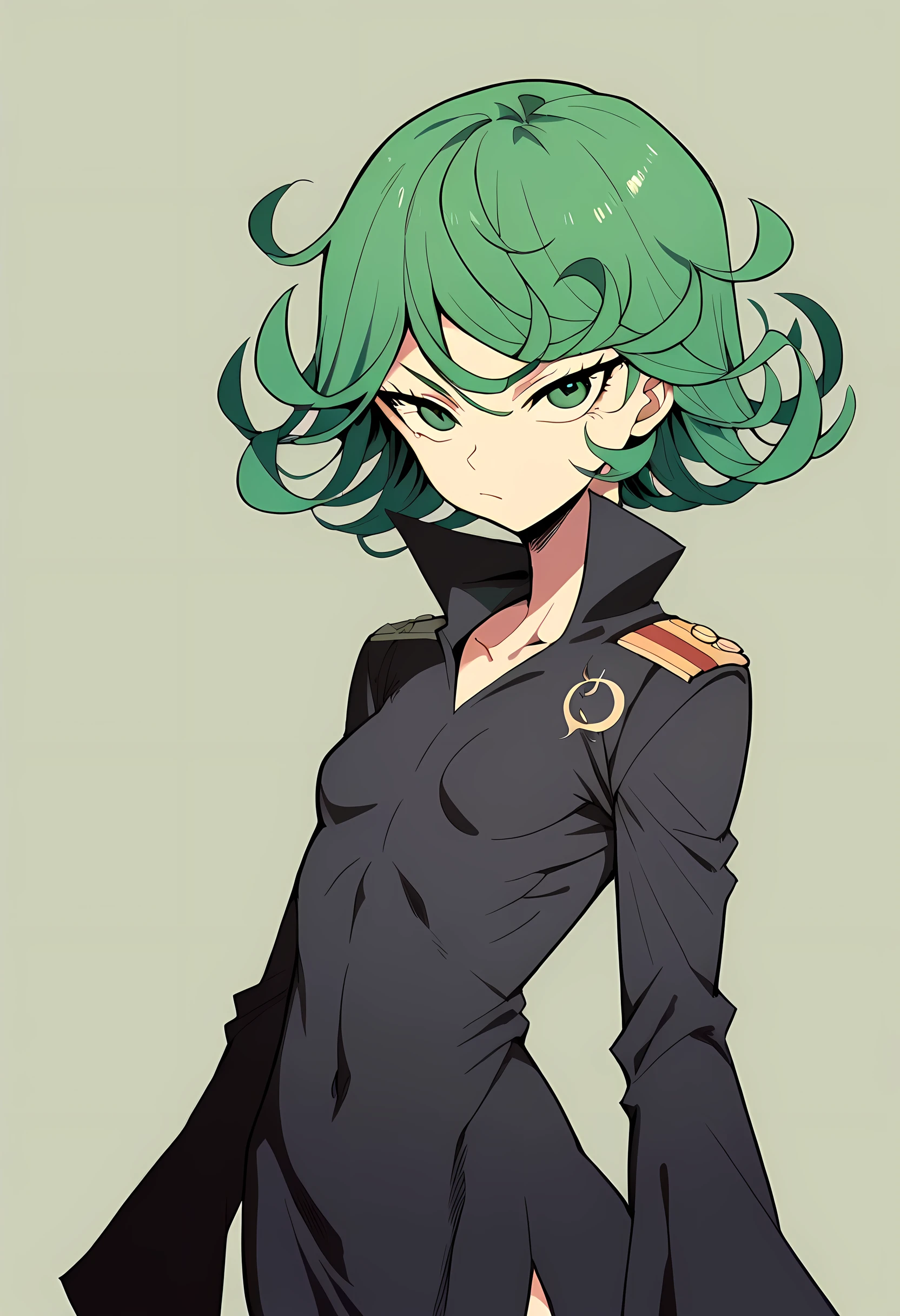 score_9, score_8_up, score_7_up, score_6_up, score_5_up, score_4_up, ultra-high-detailed, 1girl, solo, (tatsumaki), green hair, from front, military gear, green eyes, lineart, minimalistic, (by ratatatat74:1)
