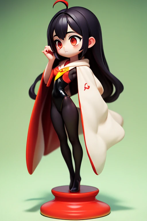 　Primary school students　young　small　height: 130cm　Standing picture Simple design　The dress is a one-piece　camisole　No sleeve　Sleeveless　Long Hair　Long black hair　Hair is black　Red eyes　Shoulder-baring ahoge　Kokeshi
