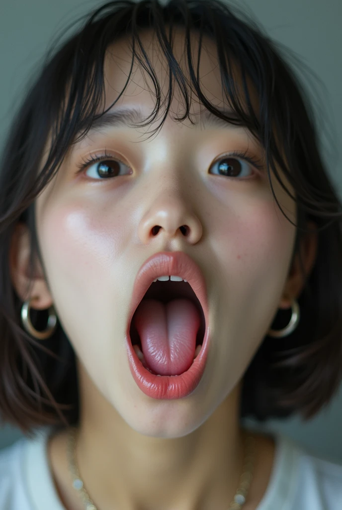 Japanese　pretty girl　Mouth wide open　live-action　The uvula is clearly visible