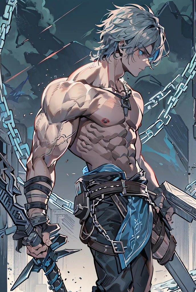 (masterpiece, best quality:1.2), cowboy shot, solo, male focus, 1boy, sora \(kingdom hearts\),Muscular body, Imposing body, Imposing appearance, muscular arms, muscular legs, only body, trapezoid torso, sturdy body, muscular body, defined round and fleshy pecs, defined washboard ABS, defined arms, defined legs, flexing his muscles smile, looking at viewer, crossed arms, hooded jacket, shorts