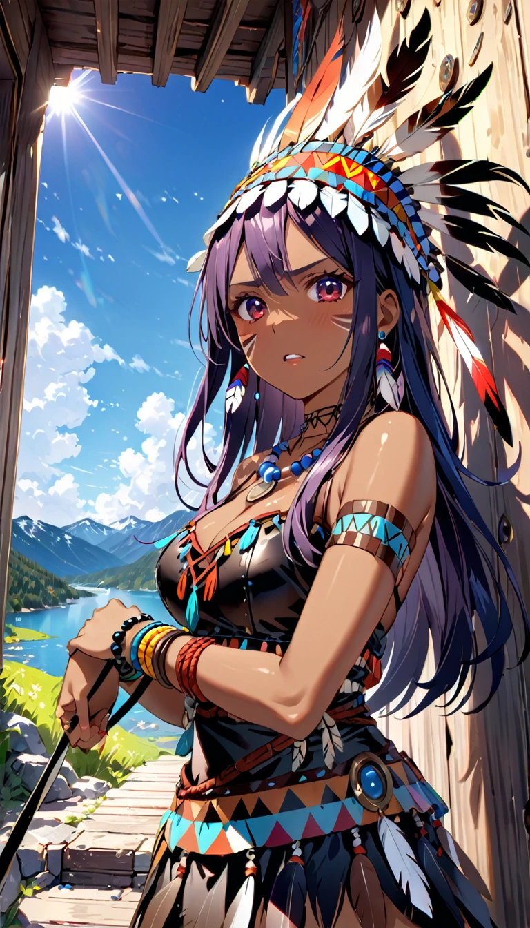 ((Highest quality)), ((masterpiece)), (detailed), (Perfect Face)、The woman is Reika Aoki, with medium-long hair, and looks like a woman from a primitive tribe in South America.、The woman is getting married to the chief of a primitive tribe in an uncivilized land in South America.