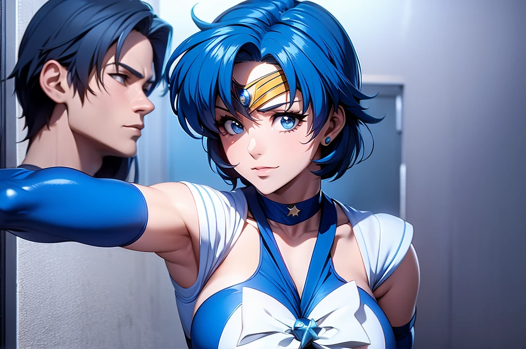 Sailor mercury,long blue hair,Blue Power Ranger, hurricane ,Sexy goth woman big breast, character sheet,