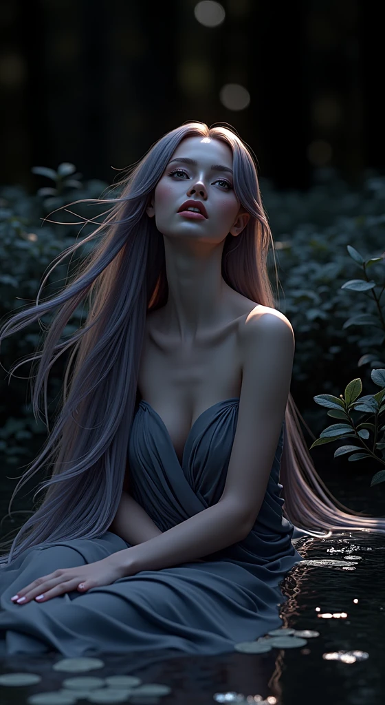 The picture shows a soul in its magical in-between world. The female figure, with shimmering skin and mystical tattoos, is surrounded by an ethereal landscape, which are in soft colours like blue, Purple and silver. This world exudes a mystical atmosphere, with sparkling stars and light reflections.
Next to the soul sits or floats an elegant, mystical cat. His shining eyes and gentle aura show his special connection to the soul and his ability, to really understand them.
a small, luminous being with clover in his hands hovers around the soul. The clover radiates warm, golden light and symbolizes luck and protection. The creature appears delicate and ethereal, with small wings or glitter, which underlines its magic.
The soul changes subtly, which is represented by slight variations in hair colour or clothing. This reflects their constant transformation through different experiences. Symbolic elements such as broken mirrors and glowing butterflies can be seen around the soul, that represent change and memories.
The sky in the background is a hypnotic play of soft tones, that changes depending on the mood of the soul. Clouds or fog complement the mystical atmosphere and emphasize the magic of this world.