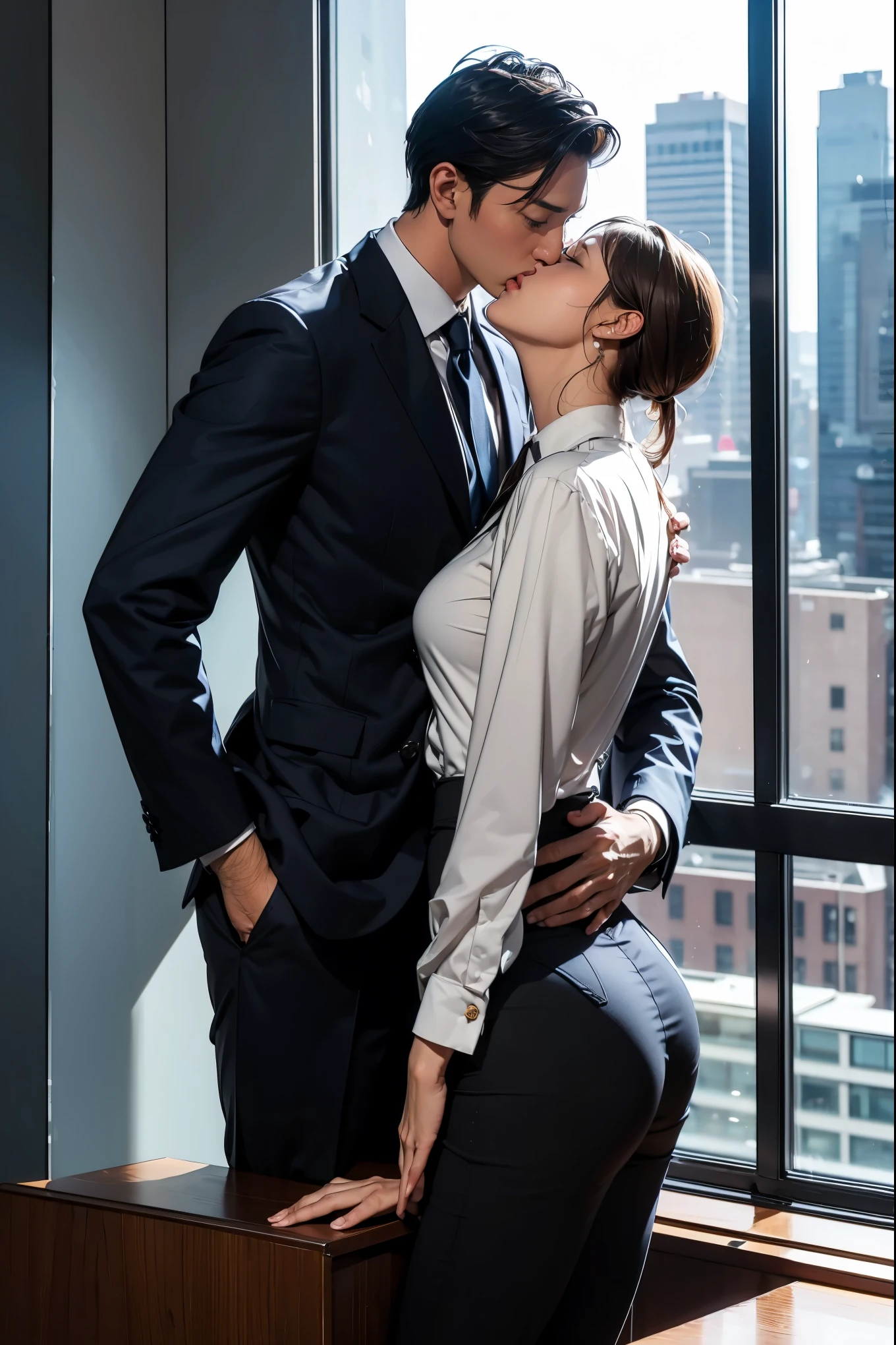 masterpiece, ,(solo:1.1), perfect face, (bright lighting:1.2),beautiful detailed eyes, extremely detailed face, perfect lighting,masterpiece, best quality, ((mature female)), 30yo female, blowjob, 1girl, 1boy, hetero, business suit, skirt suit, (((three-piece suit))), necktie, blazer, (((suit jacket))), (((waistcoat))), double-breasted waistcoat, bodycon miniskirt, pencil skirt, penis, solo focus, oral, ?????????, fellatio