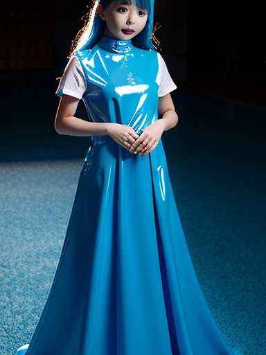 Live Action　A Japanese  and two researchers　Wearing a blue rubber dress　Mermaid.　latex　Blue face