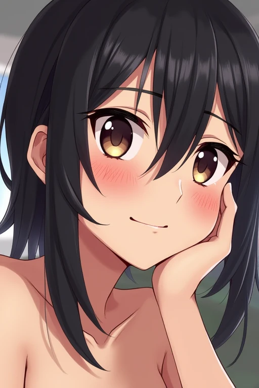black cat hayase nagatoro, in bikini, dark skin, orange eyes