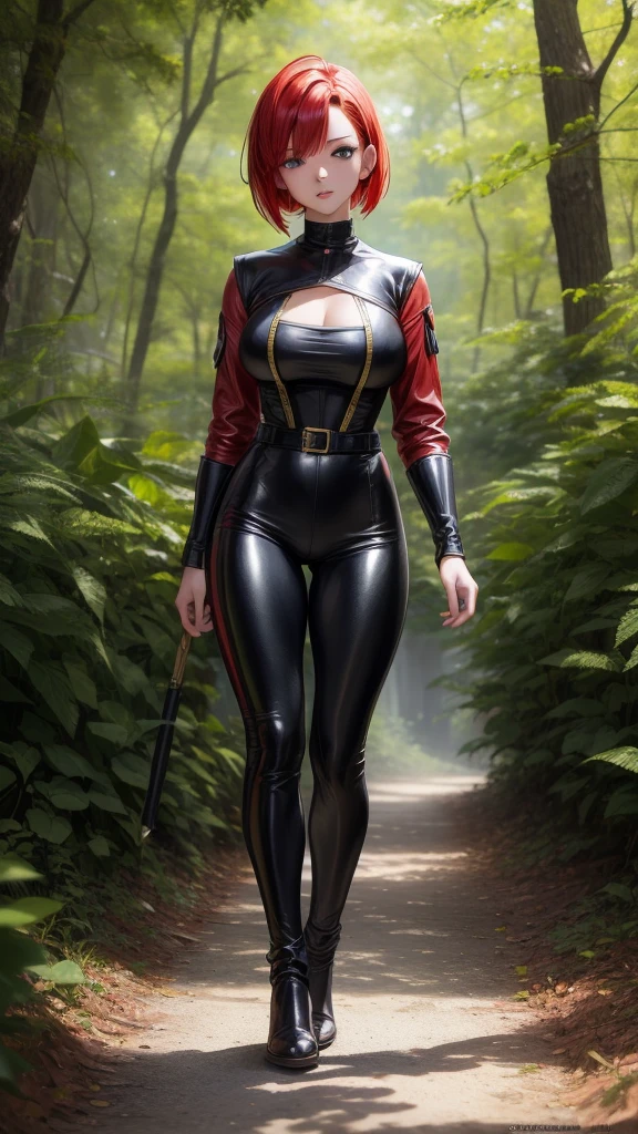 1girl, solo, (((full body))),wearing armor,warrior armor, ancient armor, masterpiece, (high detail:1 1), Rough face, Natural skin, high quality, NSFW, Sakura Haruno，(French braid hair), Pink hair, short detailed hair，(((red headband))), (((forehead mark))), Green eyes，(arm behind head:1.5),（Big breasts:1.2 ），( smile:1.2），Face blush，Sexy figure, perfect bodies, beautiful eyes, (Detailed face and eyes), (face: 1 2), voices, Extra, real photo, ... ... ........... PSD, sharp focus, contrast lighting, Delicate skin, High definition 8K, incredible details, realistic, professional photo shooting, 8K UHD, SLR camera, soft lighting , high high quality, film grain, Fujifilm XT3, magic, particle FX, ((tight leather flare pants)), (((flare leather pants))), in the forest, dark forest, horror forest, cherry blossom petals, looking at viewer, ((nipples)), (((Show cameltoe))), (((pink armor boots)))