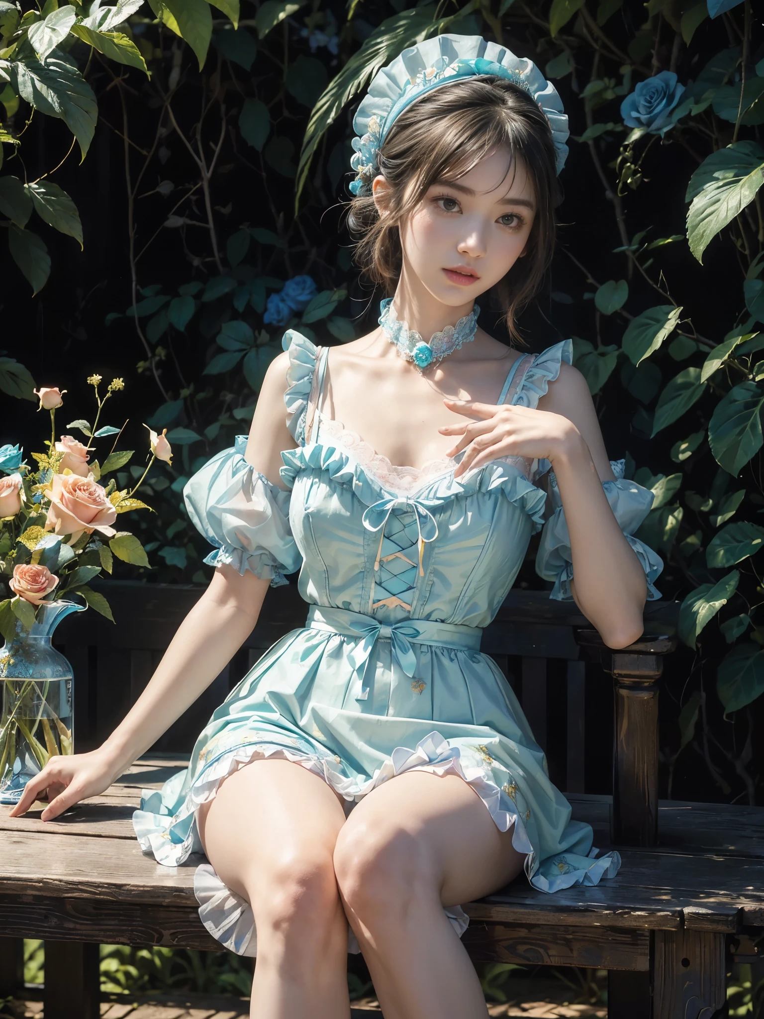 (official art, unity 8k wallpaper, ultra detailed, beautiful and aesthetic, fractal art:1.2), beautiful, masterpiece, best quality, (1girl, solo:1.2), 
_
BREAK cute ig model, Japanese cute model, 22 years old, medium large breasts, cleavage, slender waist, toned arms, toned thighs, medium Buttocks, small head, small face, small mouth, diamond Face, small nose, Sharp Faceline, smile,Teeth, (dropy eyes, Double eyelid, Light color eyes, Moist eyes, Shining eyes:1.2), Detailed face, Detailed eyes, Detailed hair,five finger,Detailed finger,
_ BREAK (modern Artistic dropped paint background:1.3), Fantastic front lightning, (smile, Teeth:1.4),(sitting,arms behind head:1.3), 
BREAK (Girly fusion theme:1.3), (infuse girlish charm into traditional Mongolian Deel:1.2), (soft pastel hues with intricate lace and frill details:1.3), (frilly short sleeves with lace borders:1.2), (ruffle-trimmed deel with delicate embroidery:1.3),
BREAK (cute bow embellishments on the Deel:1.2), (fusion of ankle-strap sandals with frilly ankle socks:1.3), (girly hair accessories like floral hairpins:1.2),
BREAK (heart-shaped pendant necklace with Deel pallu:1.2), (subtle blush and pastel eyeshadow:1.2), (frilly lace gloves:1.2),