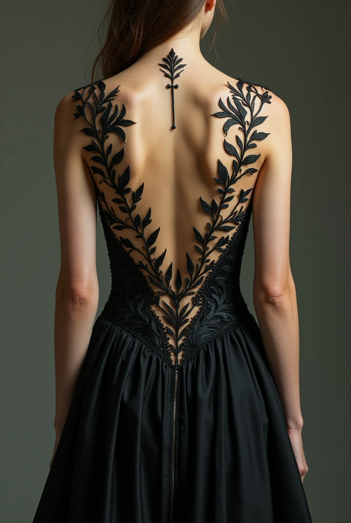 back of a woman with a flowery back, by Ivana Kobilca, inspired by Katia Chausheva, rear view, by Eugeniusz Zak, back and white, flora borsi, bare back, inspired by Irakli Nadar, by Anna Boch, by Katia Chausheva, Dark and intricate photography, black and white photography.