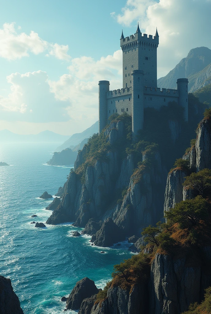 A castle in the background with a view of the sea - SeaArt AI
