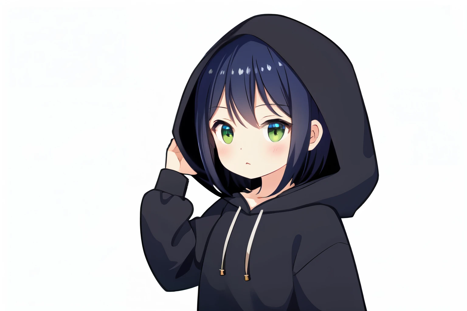 Green background、short hair、Wearing a hoodie、Stylish