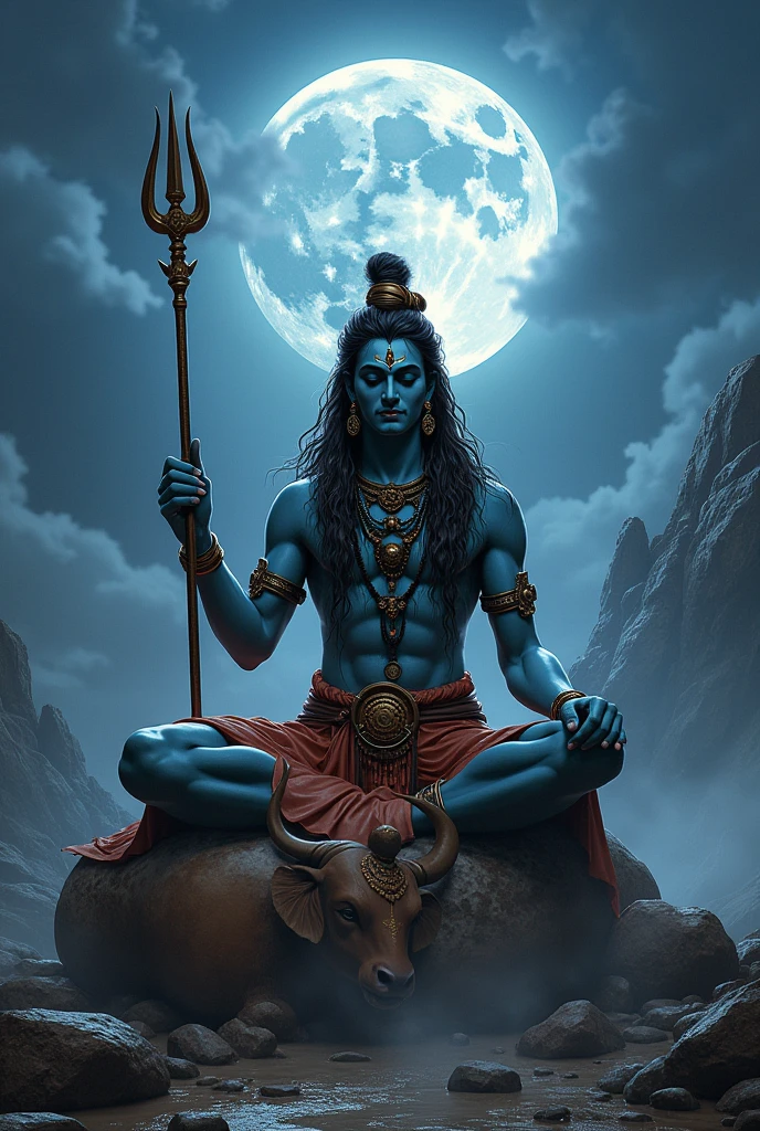 Shiv shankar name's lord( near stand trident),full body brite lite, make lite,art, maditation position ,air
