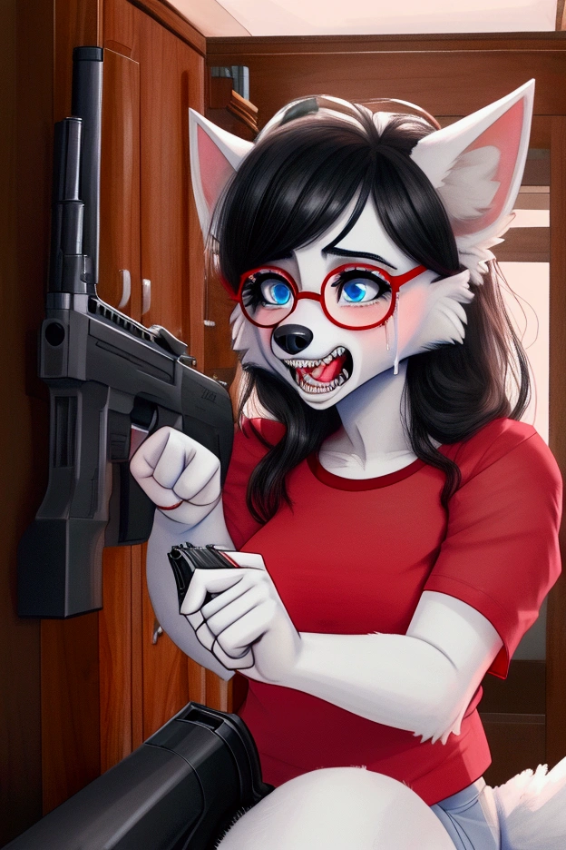 the-minuscule-task, rue, cervid, deer, red nose, antlers, squint,female, brown body,horny, glowing nose, blush, [squint], smile, aiming gun at viewer, looking at viewer, lingerie,teeth, pupils, bedroom, bedroom eyes,handgun, happy, clenched teeth,((sweat)), messy hair
<lora:the-minuscule-task 1.11:1> <lora:pointinggun:.75>