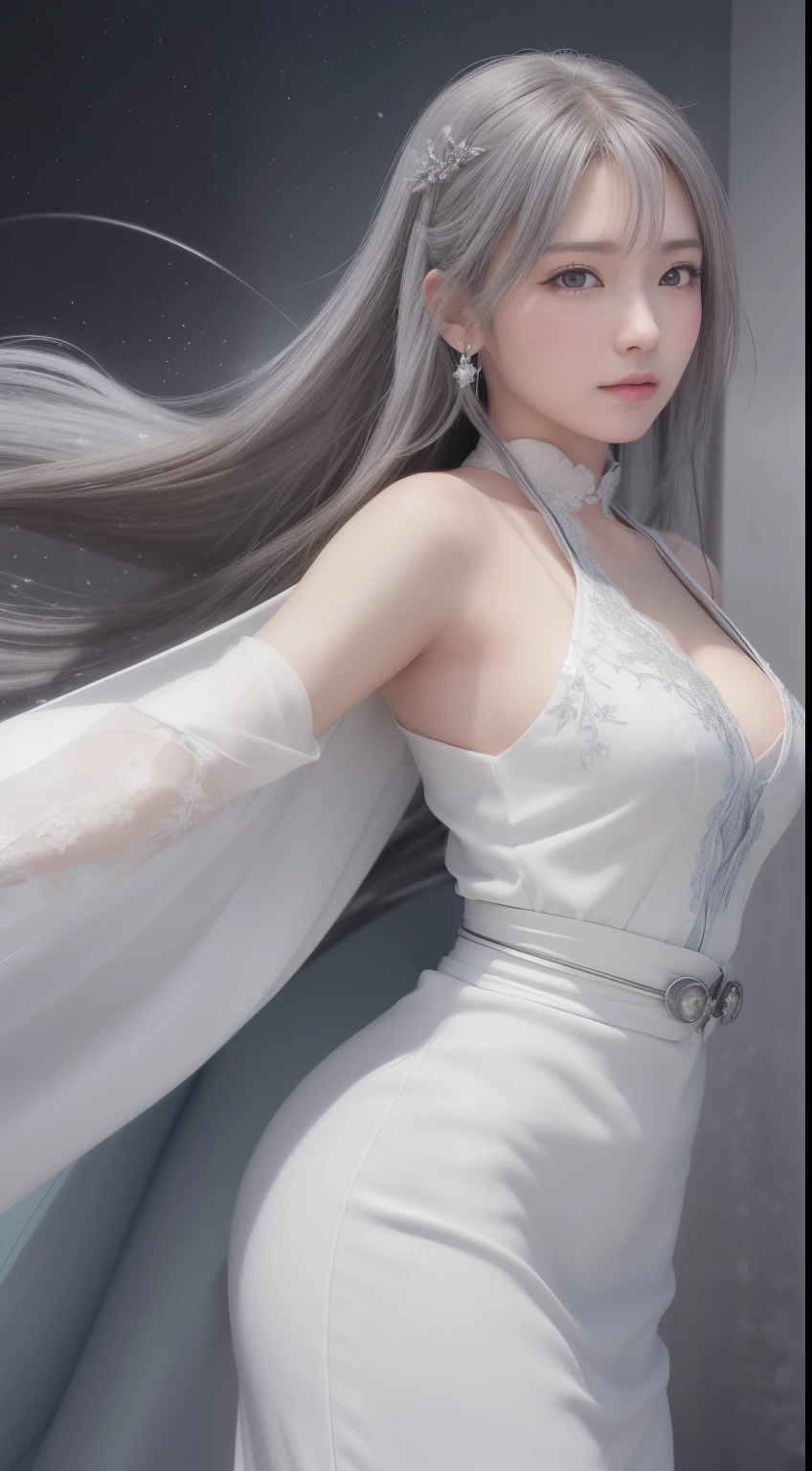 photo of a 18 y.o girl, beautiful vintage color, instagram (photorealistic, high resolution:1.4), ((puffy eyes)), looking at viewer, , full body (8k, RAW photo, best quality, masterpiece:1.2), (realistic, photo-realistic:1.37), (sharp focus:1.2), professional lighting, photon mapping, radiosity, physically-based rendering, (pale skin:1.2), (medium breasts:1.2), looking at viewer, (middle hair:1.5), portrait, purple eyes, (sliver hair:1.1), bangs, (simple background:1.4), solo, upper body, realistic, (masterpiece:1.4), (best quality:1.4), (shiny skin), fashion girl, makeup, smile(skinny, closed mouth,shy:1.3), (sheer sun dresses:1.5513), (standing:1.1), medium bust, sexy pose, {NSFW:1.2},