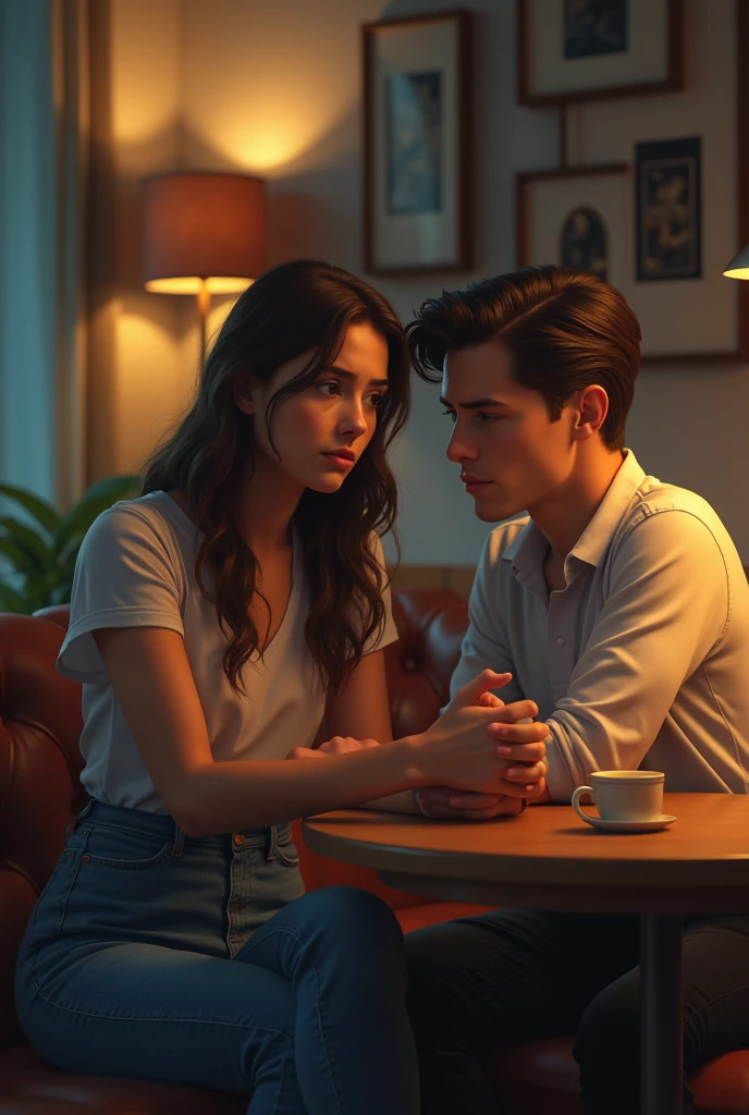 There is a man and a woman sitting at the table with a candle, estilo de arte realista, Jessica Rossier e Brian Froud, arte conceitual ultra realista, kramskoi 4 mil, arte realista, Motor irreal ; romantic theme, estilo de pintura super realista, Cinematic realistic portrait, Pintura realista, imagem ultra realista, oil on the canvas. cinemactic, estilo de arte realista