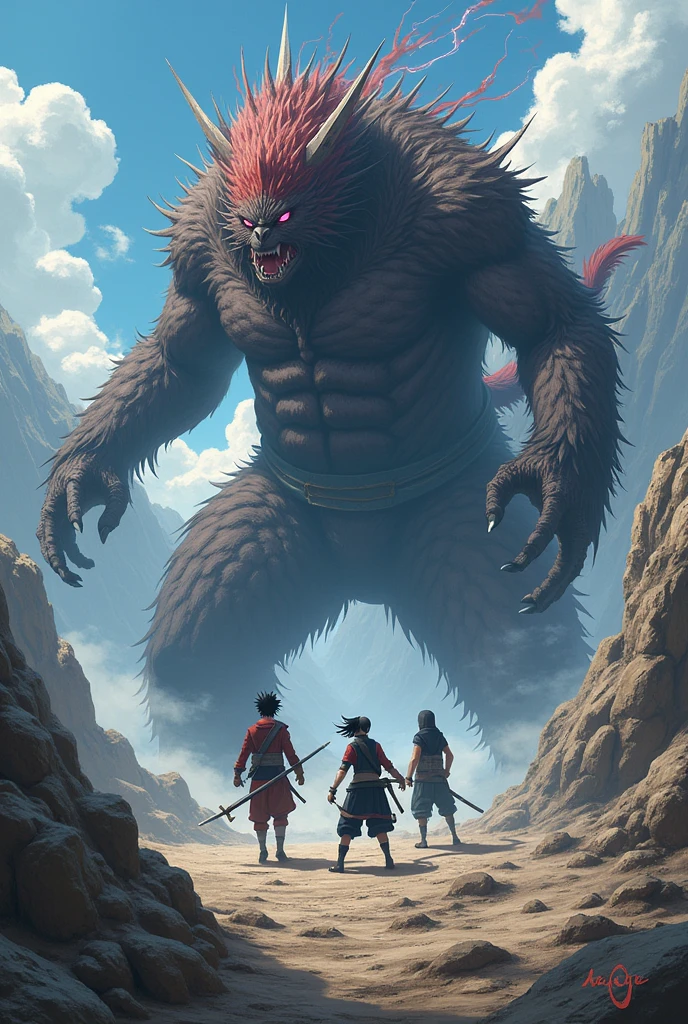 Rangda demon queen fighting with boy, epic fighting scene