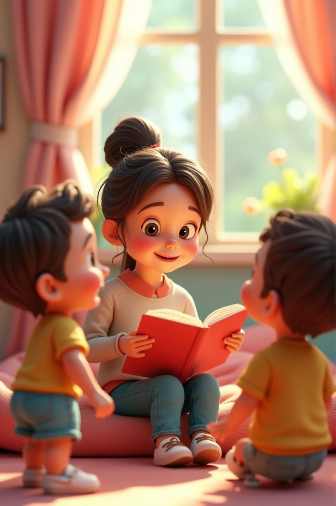 Image of preschool children reading a story that says Story reading animated image