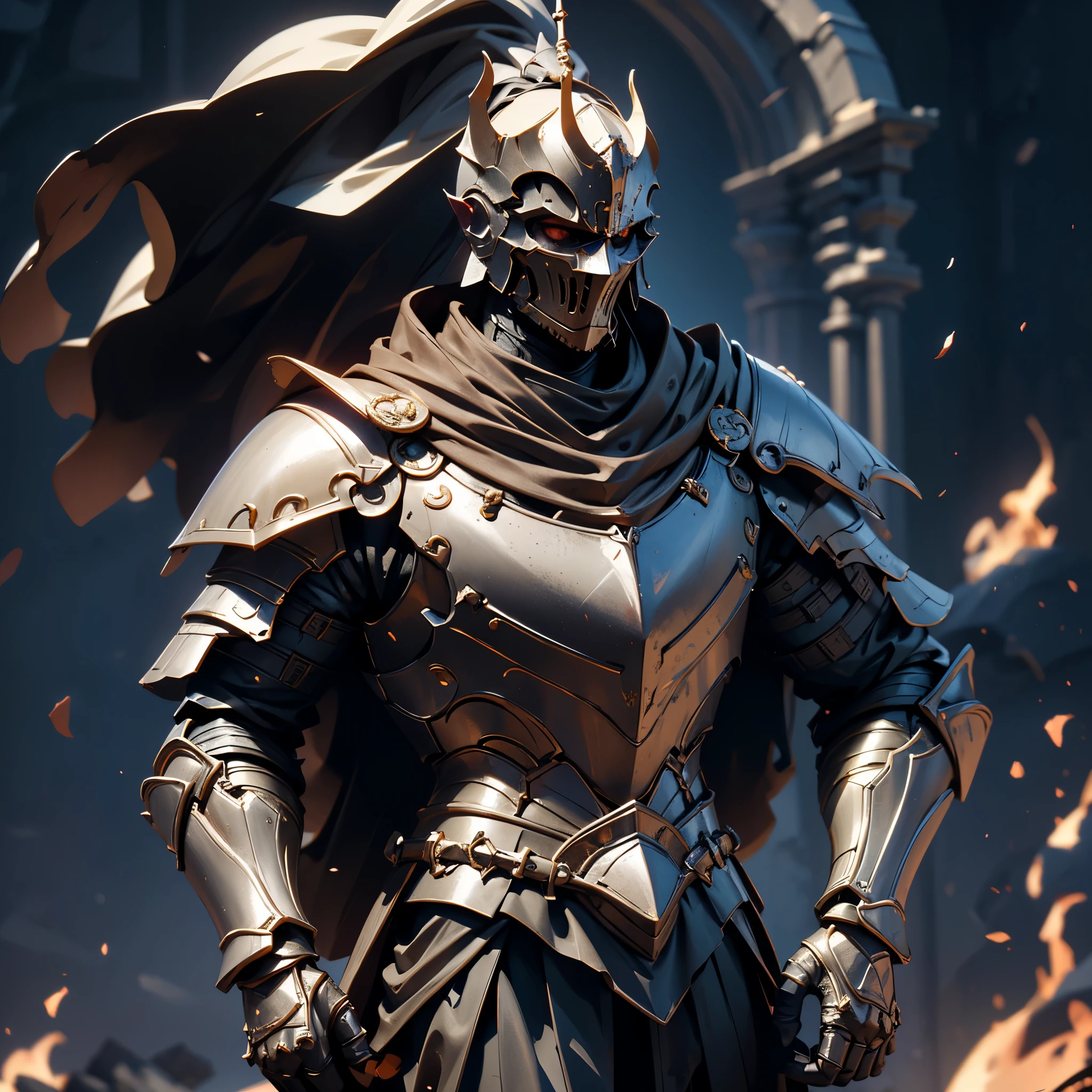 envision a 8k, highres, cinematic, detailed, semi realistic statue of a knight against a dark background