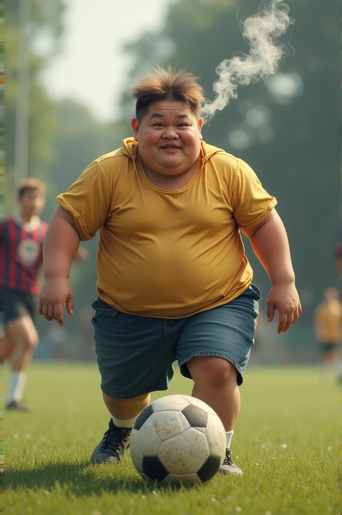 a fat teenager struggling to run during warm up