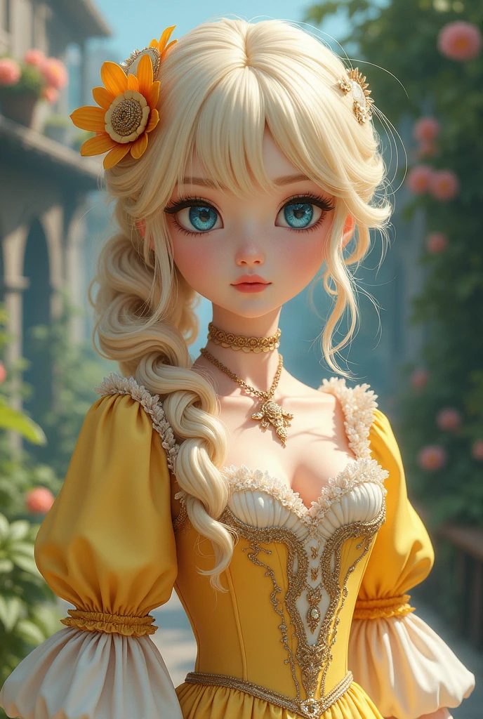 (sandbox:1.4),in a panoramic view，Solo, Full body，tchibi，Cute little girl, Delicate headgear，ssmile，Rococo style，Glass material，crystal material，ighly detailed, cinematic lighting effect，4K，tmasterpiece，offcial art　amarelo　doress　Moon
