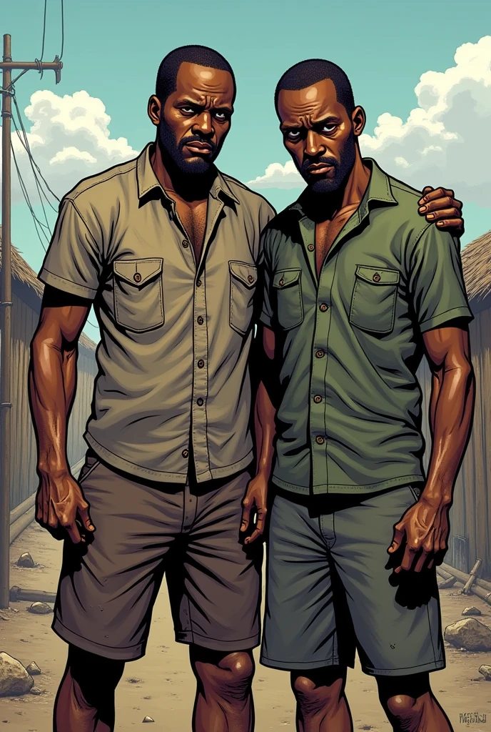 (((2heads))), muscle man, Black, African American, big pecs, big biceps, buzz cut, full body, beach background, no shirt, big bulge, speedo, long beard, big thick beard, hyper real