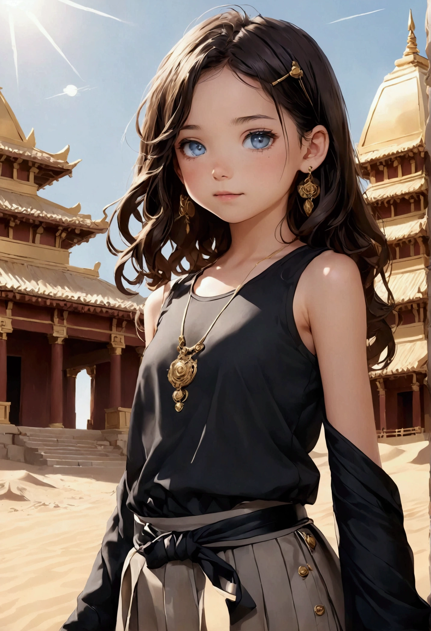 little loli from ancient Egypt,(((little loli,chibi))),((small tiny body)),,((((6 years old)))),(((toddler:1.4))),(baby face),(round face),

((((anubis ears:1.5,anubis girl:1.5,anubis,anthro)))),(((flat chest))),((((dark hair,black hair,very short hair,tomboy hair,colored inner hair)))),(((gold_eyes:1.3))),intricate eyes,beautiful detailed eyes,symmetrical eyes,big eyes:1.5,((((tanned skin,lustrous skin:1.5,glossy skin,wet skin,sweating,shiny skin,shiny body)))),(((detailed face))),beautiful detailed lips,

cute,opulent,sumptuous,(((nsfw))),

zettai ryouiki,revealing clothing,show skin,((underboob)),(barefoot,),egyptian outfit,((((bandaged legs:1.5,bandaged arms:1.5,bandaged breasts,white bandage)))),(((egyptian jewelry in her arms))),((eyes shadow, egyptian makeup,eyelid makeup)),o-ring bottom,o-ring panties,(((pelvis curtain))),((loincloth)),(((black clothes,wet clothes,intricate outfit,embroidered outfit,ornate outfit))),

dynamic pose,looking at viewer,((angry)),centered,scale to fit dimensions,Rule of thirds,

outdoors,pillars,((pillars background,egyptian palace,egyptian palace background,pyramids in the background)),scenery,extremely scenery,(puddles everywhere,moss,moss on the background), Egypt style,Egypt castle,lily pads,palms,(sunset, golden hour),

(Glossy Egyptian ornaments),highres,sharp focus,(ultra detailed,extremely detailed),(photorealistic artwork:1.37),(extremely detailed CG unity 8k wallpaper),(((vibrant colors,vibrant theme))),(intricate),(masterpiece),(best quality),artistic photography,(photography taken by sldr),(intricate background),perfect rendered face,perfect face details,realistic face,photo realistic,((intricate detail)),(((realism))),
