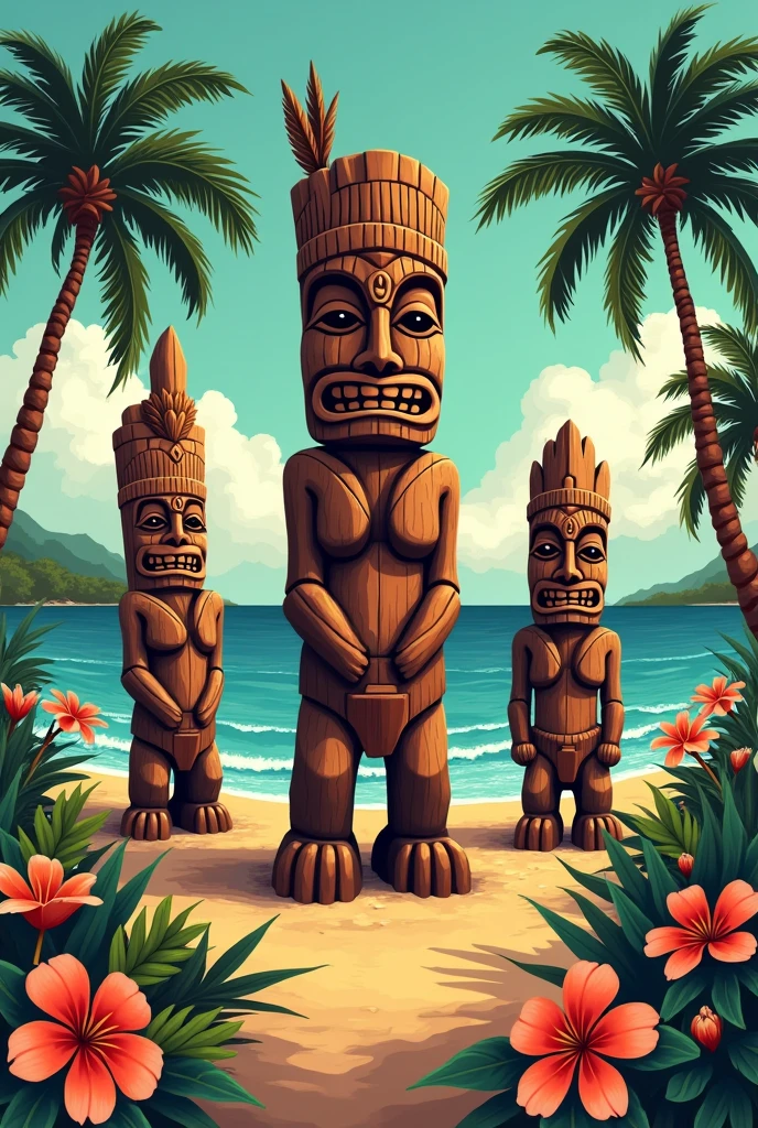 An illustration the asmat people making a statue at they village