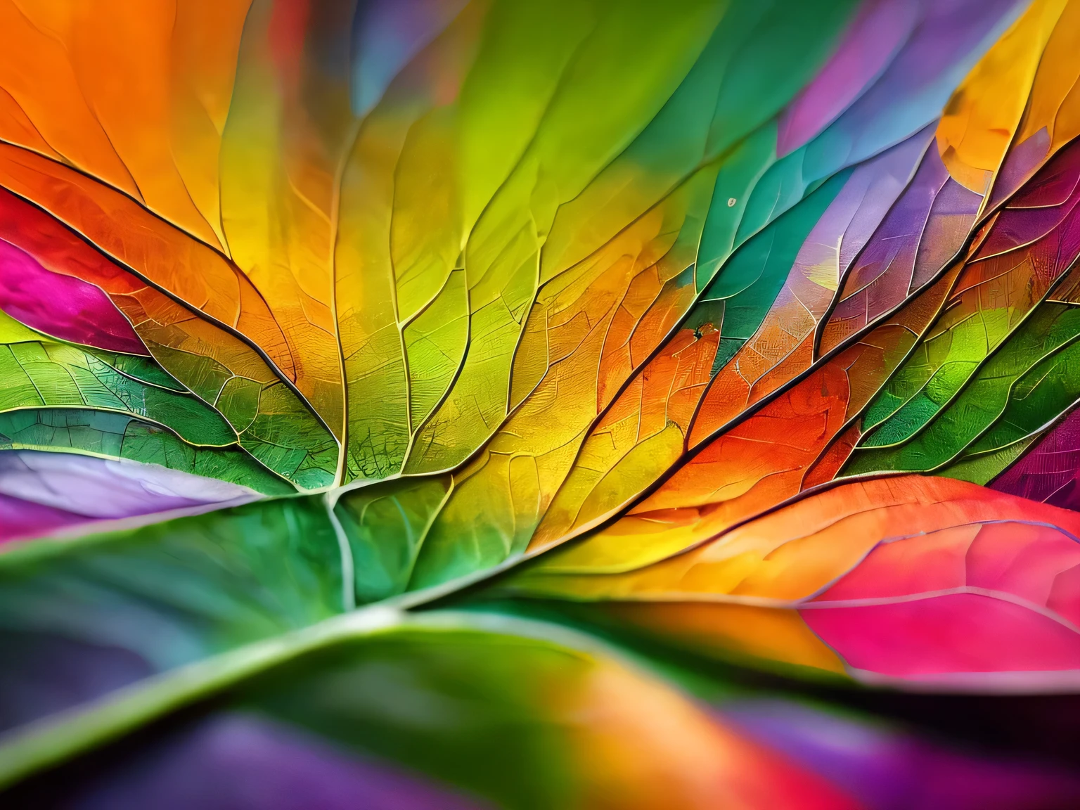 art by Camille Walal    Vibrant Veins: Explore the intricate network of veins in a leaf, showcasing the vibrant colors and the essence of life itself. (close-up, natural, verdant tones)