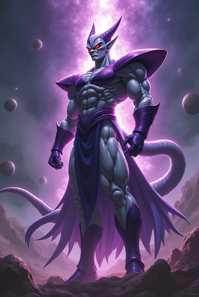 masterpiece, best quality, frieza, 1boy, solo, pointing at viewer, looking at viewer, male focus, blue sky, cloud,big horns,