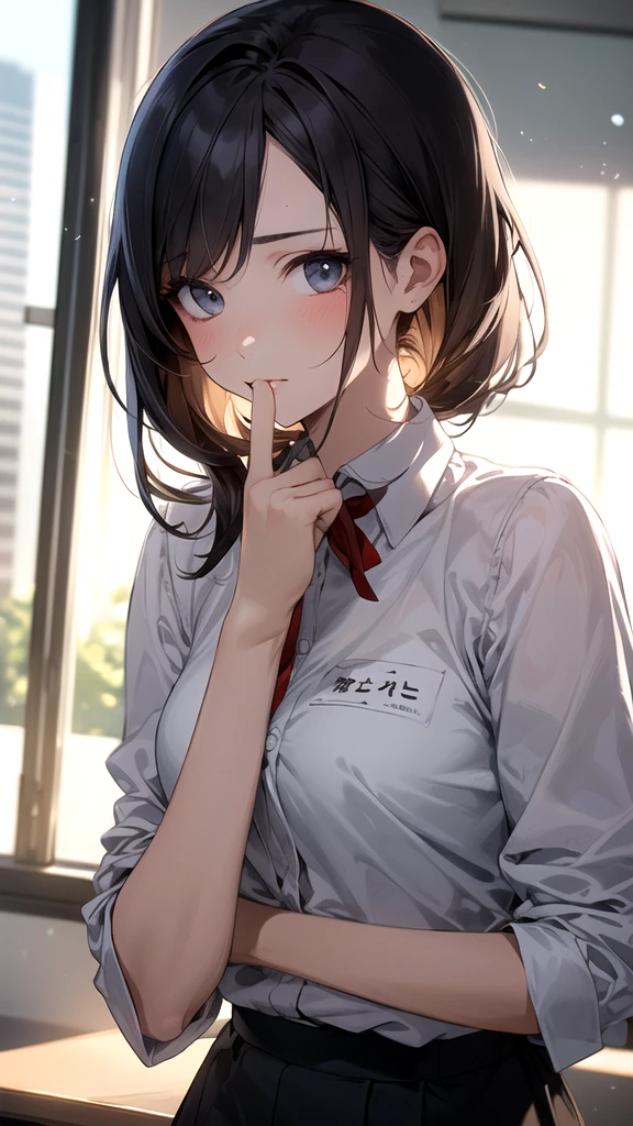(SFW), (masterpiece:1.2), Highest quality, masterpiece, High resolution, original, Highly detailed wallpaper, (Super detailed), (Best illustrations), (Best Shadow), (Kobeni), Small breasts, Firm breasts, (White collared shirt), (Bloodstain:1.1), (fear:1.2), (Black tie), (Shirt stain), (Dirty), One girl, View your viewers, (Scared:1.2), (tears:1.4), (Brown eyes), (peace sign),nsfw,topless,(cum in pussy:1.3),ahegao,Beaten by bumps,Drooling,Blushing,