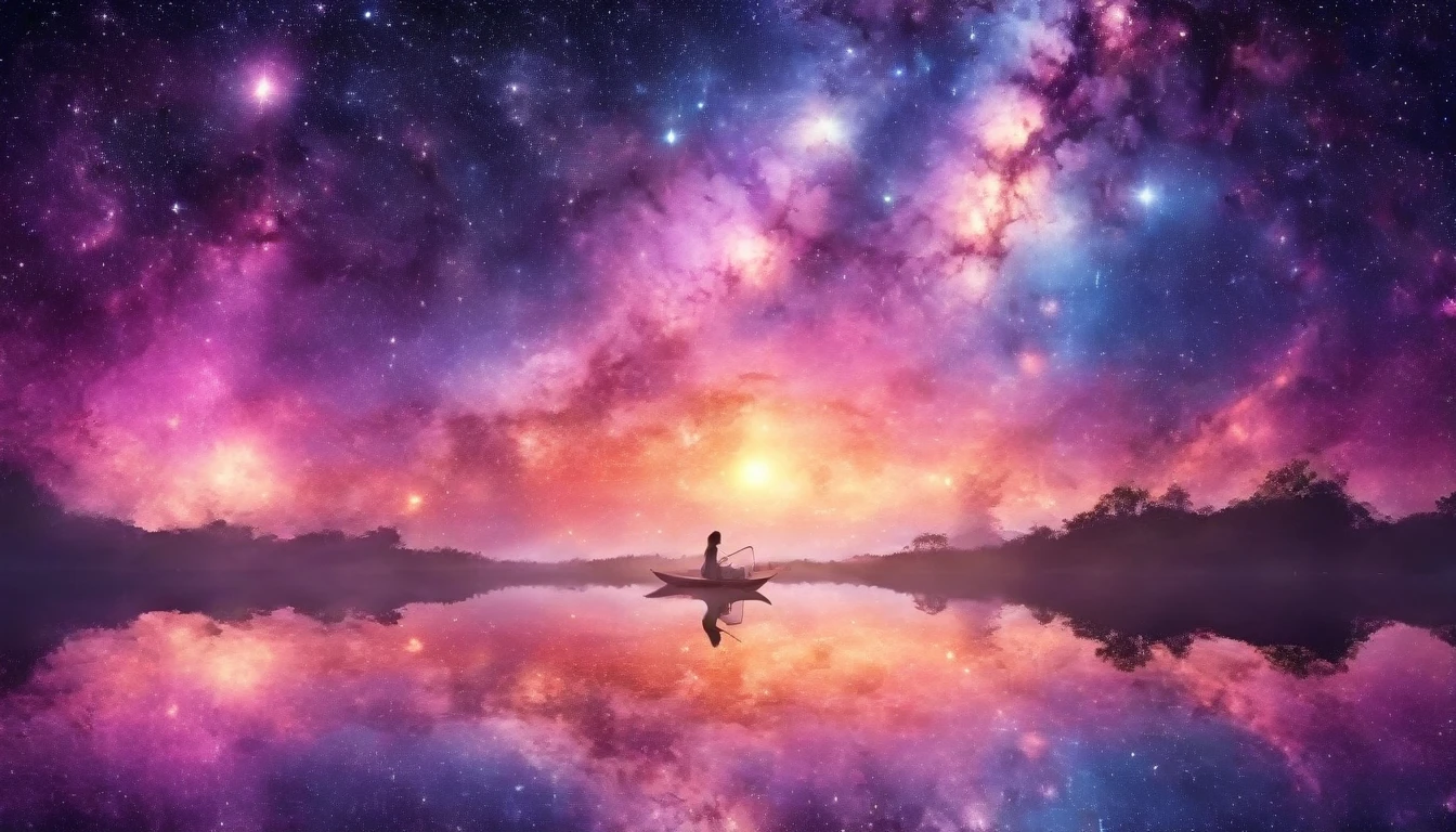 a woman dreaming in a beautiful galaxy,soft and surreal colors,(best quality,4k,high-res:1.2),ultra-detailed,impressionistic style,star-filled night sky,dreamy atmosphere,gentle moonlight,cosmic patterns,peaceful ambiance,subtle transitions,sublime beauty,dreamlike surroundings,quiet serenity,sleeping peacefully in her cozy bed,tranquil and otherworldly scenery,sublime celestial backdrop,serene and ethereal,subconscious journey,cosmic inspiration,vibrant and captivating colors,dreamlike abstraction,magical and mesmerizing vision,deep sense of wonder and awe,lucid dreams,galactic dreamscape,relaxing and introspective experience,luminous stars shining brightly,blissful state of mind,soothing and calming environment,whispers of the universe,mysterious and enchanting,just drifting away.