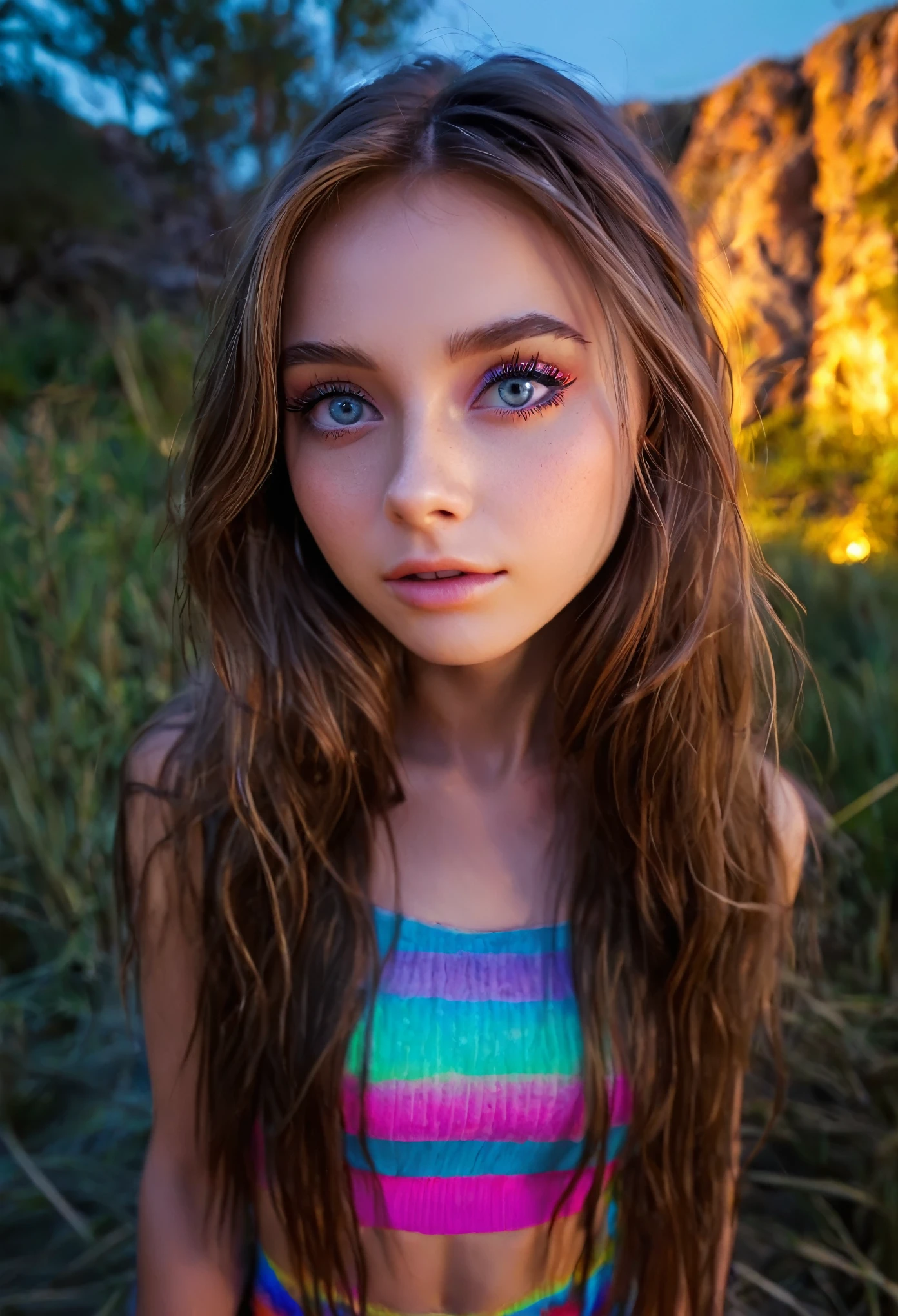 1girl, girl, skinny, full body, beautiful detailed eyes, beautiful detailed lips, extremely detailed face, long eyelashes, beautiful long hair, cinematic lighting, fantasy landscape, colorful, vibrant colors, glowing, (best quality,4k,8k,highres,masterpiece:1.2),ultra-detailed,(realistic,photorealistic,photo-realistic:1.37),soft lighting, magical, ethereal, fantasy