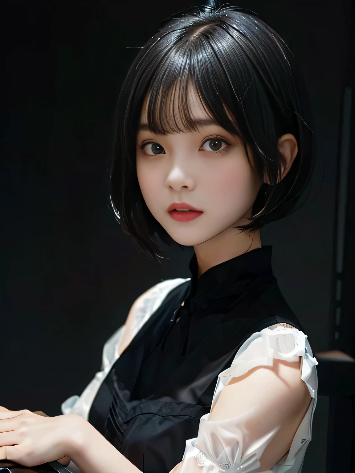 {Negative Space:superior},{{{頭superiorのスペース}}}, {{{Depth of written boundary}}},{Blur the background}}},,{{{{A dark-haired 1 girl sits in a chair}}}}, {short hair}, {with a Bobcut}, {black,Hime cut ヘアー}, {黒 Bobcut ヘアー}, {Hime cut}, , Hime cutヘアー, Short black hair, short hair, {{bangs}}, Bobcut, Bobcut , Black bob hair,{{{Simple background:1.6}}}
