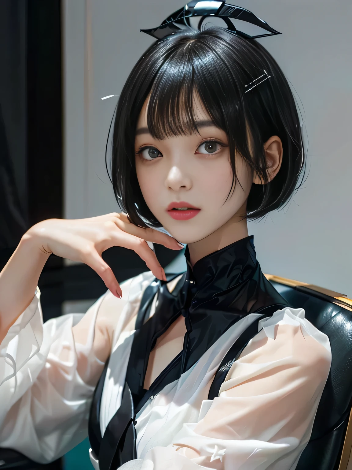 {Negative Space:superior},{{{頭superiorのスペース}}}, {{{Depth of written boundary}}},{Blur the background}}},,{{{{A dark-haired 1 girl sits in a chair}}}}, {short hair}, {with a Bobcut}, {black,Hime cut ヘアー}, {黒 Bobcut ヘアー}, {Hime cut}, , Hime cutヘアー, Short black hair, short hair, {{bangs}}, Bobcut, Bobcut , Black bob hair,{{{Simple background:1.6}}}
