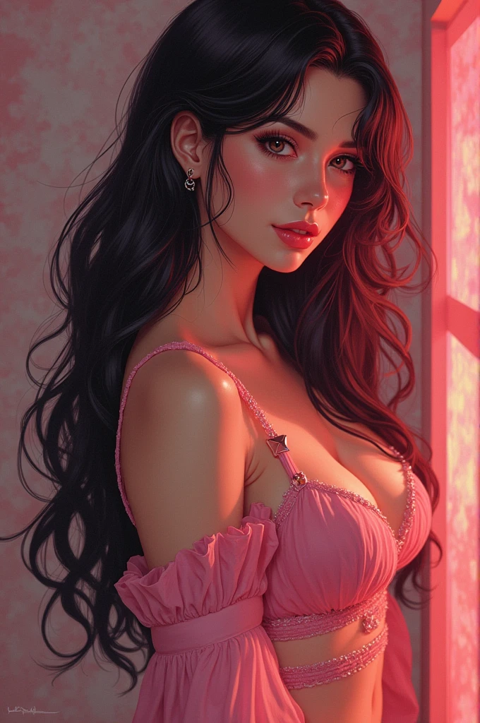 samantha1,1girl, solo, (realistic),(hyperrealism),(best quality),(masterpiece),eye makeup,detailed eyes,((detailed face)),smile , round boobs, bra and panties , tshirt bra and panties , navel , hips , milf body , looking at viewer , bedroom , full body , smile