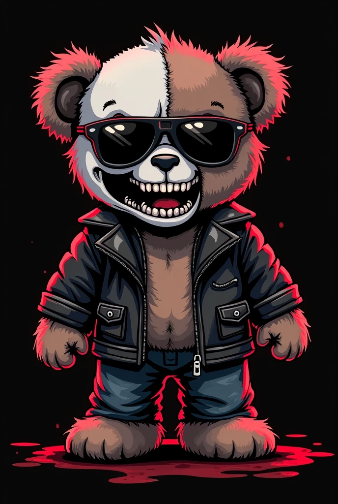 Bad Teddy bear face,Skull face,cartoon,empty black Background, sunglasses,bloody Red
Outlines