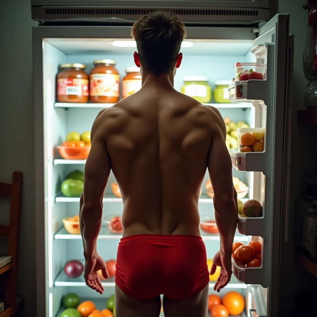 Henry Cavill undressing himself only in underwear. There is a bulge in his tight underwear and heis sweaty and oily. He is eating cereal with milk and white chocolate topping. He is touching his bulge and flirting with the camera. Realistic 4k Realism