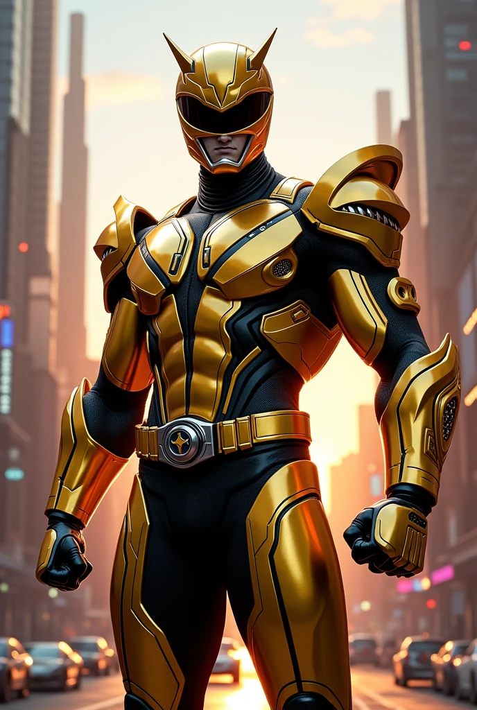 Power Ranger Gold Armor with Black - SeaArt AI