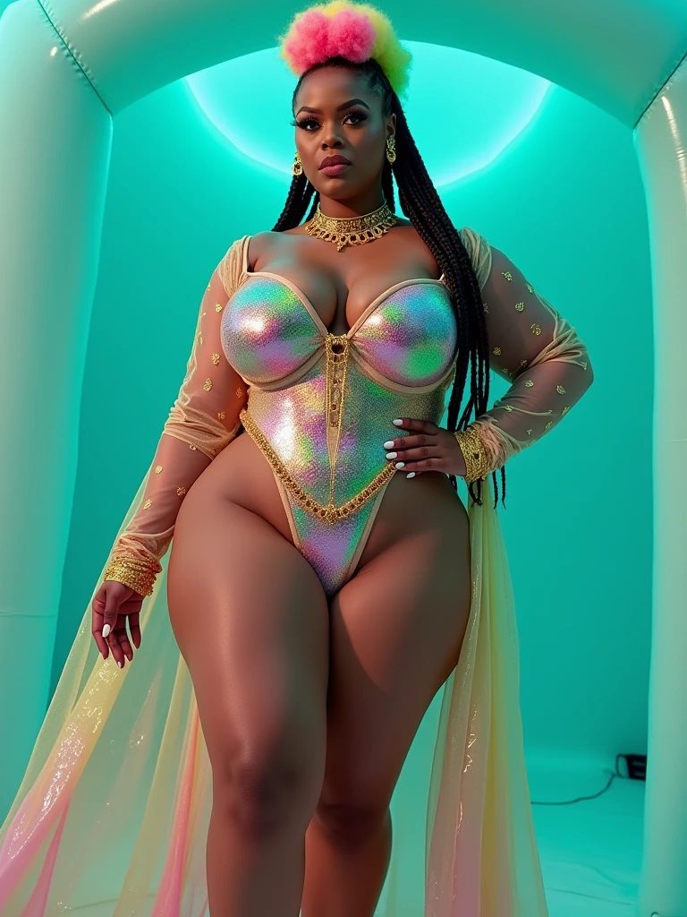 Photo by NICKI MINAJ ,with contact lenses, with details, with details , accessories , inspired dress victoria secret. extravagance, FULL BODY texture 4K, high quality, gorgeous hairstyle, 8k image, high image quality,