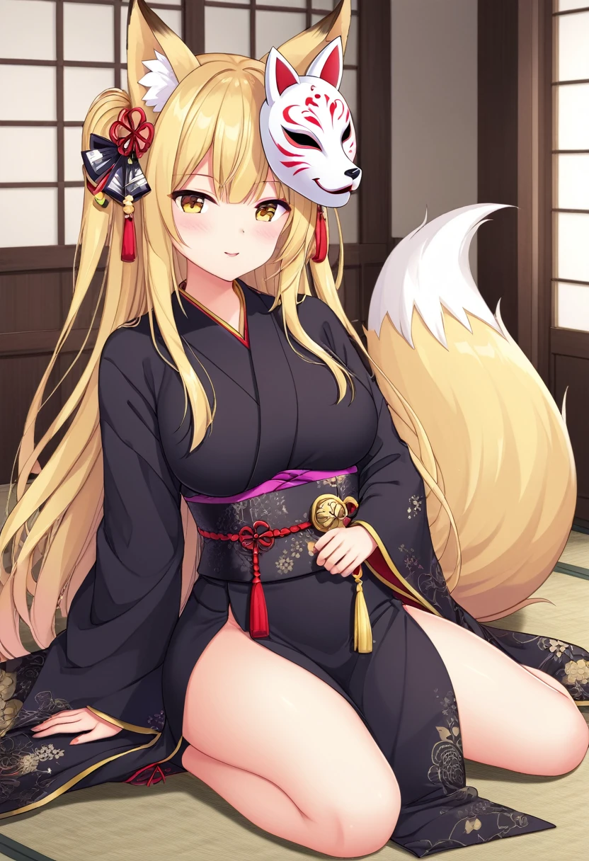 Highest quality, Highest quality, High quality illustrations, masterpiece, Ultra-high resolution, Detailed Background, Kyoto, Absurd, Perfect Anatomy, performance, Good lighting, Shadows in the movies(kemono, Furry Personifi猫ion), fox, kimono, latex, rubber, Dynamic Angle