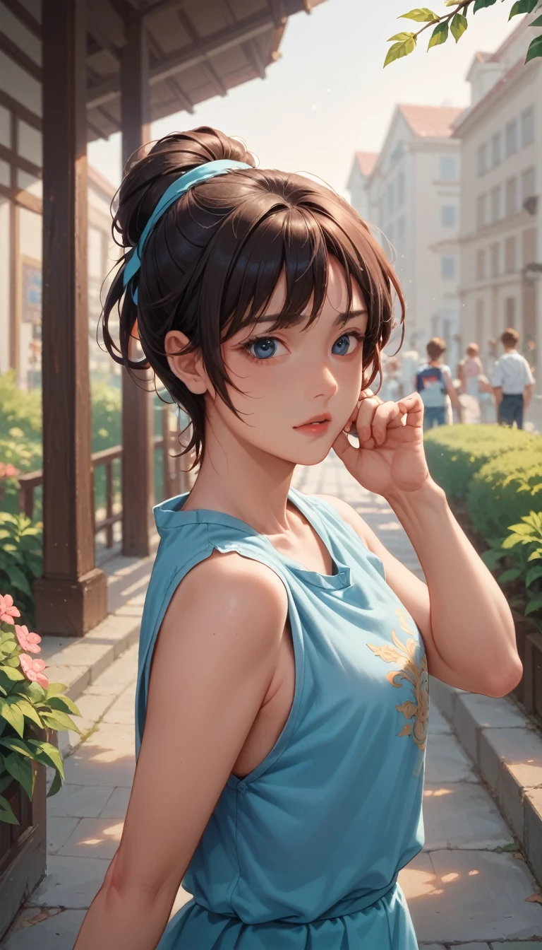 whole body, complete plan:1.3,(1 beautiful young woman:1.4, ((alone)) with twin pigtails hairstyle beautiful hair perfect hands 5 anatomically perfect fingers:1.4), dynamic pose ,Modern clothing, animated style, detailed face, pretty eyes, cute expression, hyper detailed and smooth soft lighting, in front of the camera, detailed representation, vibrant colors, elegant, Capricious, Very detailed, 8k, HD