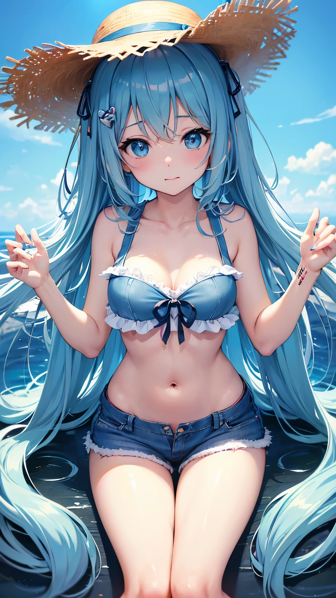 Highest quality、Highest quality、Masterpiece、girl((20-year-old、as soon as、Highest Bust、Medium Bust、Wide open chest、Red glowing eyes、Light Blue Hair、Disheveled Hair、Loincloth、thin、The best valley、Open chest、Full body view、NSFW((Upper body naked、Lower body naked))、Lying down、Completely naked))、high quality、Beautiful Art、background((Ocean、Wave、beach、Palm tree、Nudist Beach))、flight、Flying Debris、Depth of text、movie、Visual Arts、Perfect Art、8K、Genuine、Special Angles