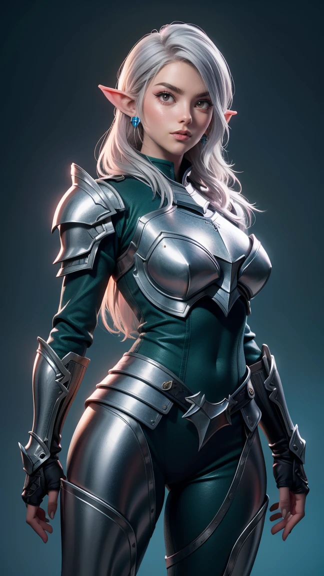 Beautiful, (1Nordic Woman), pointy ears, Silver hair, green eyes, she's wearing a silver and blue crusader armor, background: Medieval military base, Conceptual art, UHD, masterpiece, anatomically correct, high details, super detail, high quality, highres, 4K, 8k