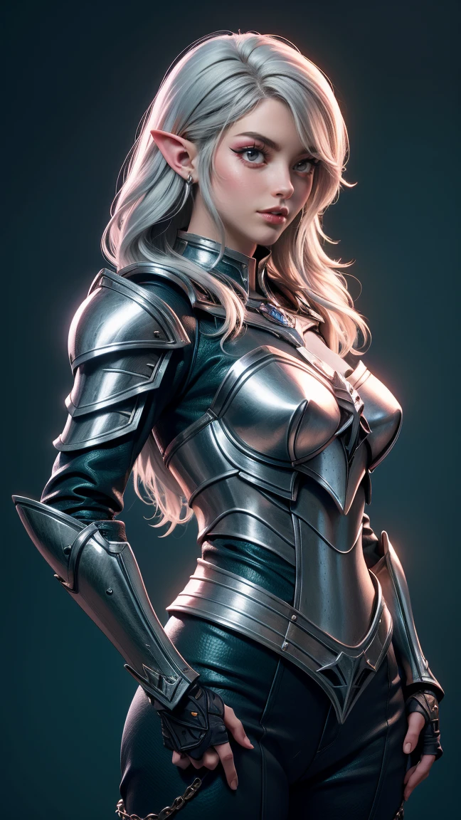 Beautiful, (1Nordic Woman), pointy ears, Silver hair, green eyes, she's wearing a silver and blue crusader armor, background: Medieval military base, Conceptual art, UHD, masterpiece, anatomically correct, high details, super detail, high quality, highres, 4K, 8k