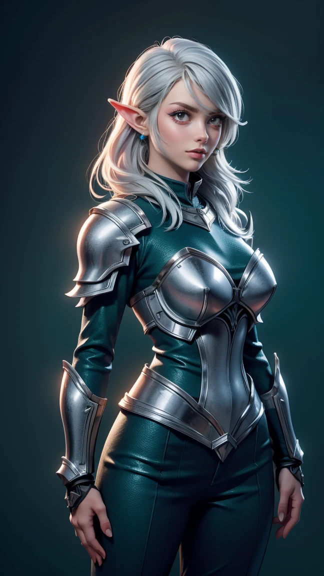 Beautiful, (1Nordic Woman), pointy ears, Silver hair, green eyes, she's wearing a silver and blue crusader armor, background: Medieval military base, Conceptual art, UHD, masterpiece, anatomically correct, high details, super detail, high quality, highres, 4K, 8k