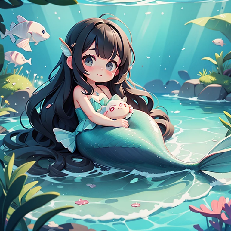 (pink-eyed,brown-eyed:0.9) teenage boy magically transformed into a (cute,dainty:dainty:1.1) female mermaid, (gender bending,fantasy transformation) [happy:1.1] (checking:1.1) his new (beautiful:detailed) body, [long black hair with pink dye], [pink tail scales], swimming in crystal-clear ocean, surrounded by (colorful:tropical) fish and (vibrant,swirling) coral reef, (magical glow:1.1), (sunlight:1.1) shining through the water, (sparkling:1.1) droplets cascading from splashing waves, (soft,breezy) sea breeze, (smooth,silky) skin, (ethereal,shimmering) scales (glimmering,reflecting) the sunlight, (playful,curious) expression, (wide grin:1.1) revealing (pearly white teeth,precious dimples), (expressive,pink eyes:1.1) filled with wonder and excitement, (serene,peaceful) underwater dreamscape, (captivating,enchanting) colors blending harmoniously, (best quality,highres:1.2) depiction, (dreamlike:euphoric) atmosphere, (fantastical,whimsical) composition.