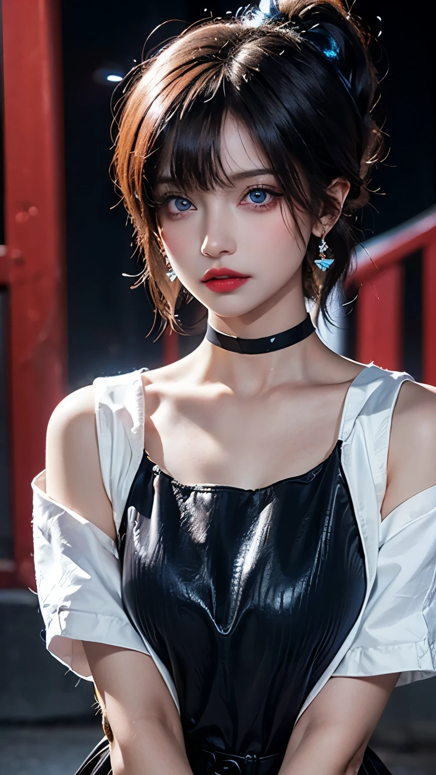High-quality work，Realistic works，Super premium graphics，8K HD CG works，high quality graphics，High-definition and exquisite CG works，10x pixels，Ultra-fine details：1.1，Advanced technical details：1.1Realistic photo effects，Interior lighting effects：1.5，natural soft light：1.5. Light effect（Virtual light effects：1.8），ultra high resolution，shining dress，sliver long hair，silber hair，transparenthair，high detailed hair（Quality hair details：1.1）Clear eyes，Double eyelids look good，Sharp eye makeup, Create exquisite eyelash makeup, tthin eyebrows, Ultra-detailed eyes，a tall nose, lovely red lips, rosey cheeks, With delicate makeup on her face , pretty face, The face shape is perfectly proportioned,（Advanced facial details：1.1）8K, Top Quality, Intricate Details, Ultra Detail, Ultra High Resolution, Masterpiece, random angle, mikasa ackerman,   Slender, Smile, (Makeup: 0.4), (Fluffy Blue Eyes: 1.21), blue Eyes,, ((full body)), 1girl, solo, 1 girl, (( full body)),  close-up shot,  , , ((tall)), (((fit body))), (((slim face))), sharp face, sharp eyes, (((black hair,  short hair, bangs ))  ,(detailed face), sharp face, small lips, thin lips, 
 ((red scarf, crop top, thigh strap)),  detailed face, detailed breast, , large breast, detail, , Beautiful girl with accentuated slender abs: 1.4, Six Pack Abs: 1.4, Bust Botox, Big, Perfect Body, detail leg, (( moonlight)), ocean , Women's artwork，Dress full body video，Realism，Amazing Cleavage，My eyes are very bright today

