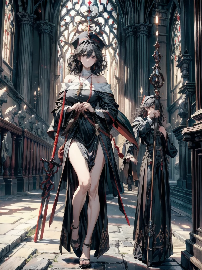 (castle),The black-haired queen on the left,White-haired witch on the right,Confrontation,Magnificent,Spectacular