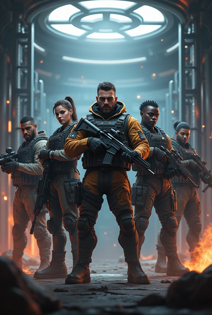 James Corden as a Mercenary standing in front soldiers in a battlefield with a M4 in hand, (James Corden 2:1), soldiers , M4 rifle, battlefield realistic, trending artstation, dramatic red lighting, cinematic lighting, matte painting, cgsociety, 8k, high resolution, Charlie Bowater, Tom Bagshaw, single