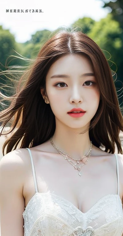 (Solo:1.5), 8K best quality, Masterpiece, photograph realistic, Super detail,Girl with shiny hair in a tank top, looking to the side, wearing silver hoop earrings and layered necklaces